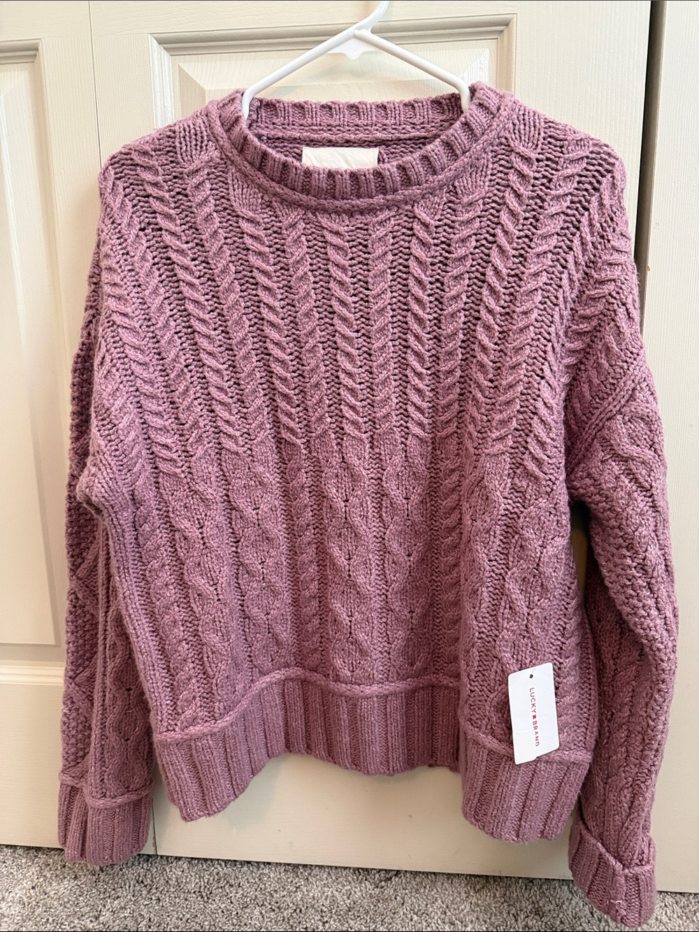 Lucky Brand Dusty Mauve Cable Knit Crewneck Sweater